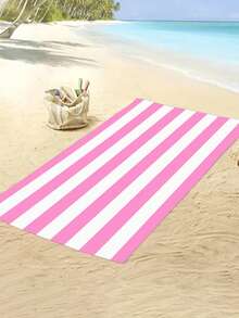 1pc Simple Striped Beach Towel, Extra Large Microfiber Quick Dry Water Absorbent Beach Towel, Anti-Sand Beach Blanket, Suitable For Travel, Swimming Pool, Yoga, Gym, Beach, Holiday Essentials (Single-Sided Printed), Beach Accessories, Pool Float - Pink - View 8