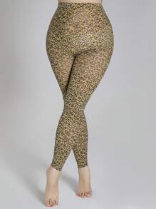 1 pieza Leggings tipo ajustado de estampado de leopardo para mujer de talla grande, mallas de longitud hasta el tobillo, elásticas y de moda sexy