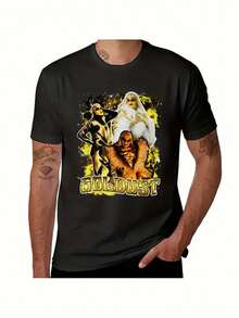 Plus Size Men's Vintage Goldust Wrestling Graphic T-Shirt-Oversized Tee With Bold "Goldust" Print Black Streetwear For All Seasons Wrestling T Shirt Big And Tall Men Clothing - Black - View 1