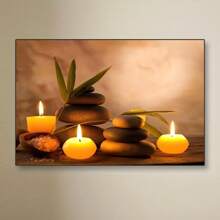 Stampa su tela da parete di cartellone d'arte per camera da letto, ufficio, soggiorno, arte per meditazione zen, idea regalo, con opzione di cornice, raffigurante candele e pietre per massaggi per relax e spa