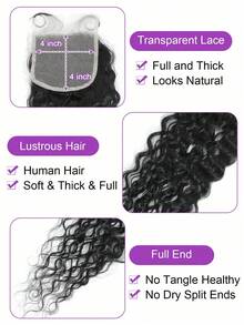 20 英寸卷发人发水波纹 3 束 4x4 蕾丝封口 预拔发际线透明蕾丝前片 带婴儿头发 自然发质