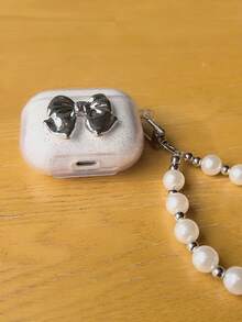 Estuche para auriculares de plata pura con lazo brillante y cadena de perlas de moda - Multicolor - Ver 3