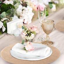 10Pcs Bohemian Round Linen Burlap Dining Table Table Placemat, Tea Cup Plates Mats For, Waterproof & Stain Resistant, Easy Clean, Reusable Coarse Linen Placemats, For Kitchen, Dining Table Decor, Suitable For Wedding, Christmas Dinner Holiday Parties, Birthdays, Countryside Outdoor Dining, All Seasons - Khaki - View 6