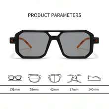 1 件男女通用双桥多边形框架时尚眼镜，复古别致现代风格无度数眼镜，适合街头时尚 - JK-6218 - 查看 7