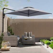AECOJOY YODOLLA 9ft Wall Mounted Outdoor Patio Umbrella, Rectangular Awning Large Offset Cantilever Umbrellas With 180° Rotation Sun Canopy For Deck Pool Garden Backyard, Save Space - Xám - Xem 2