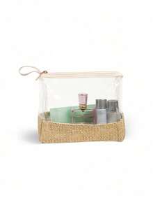 1 件雪尼尔和金色闪光贴片洗漱包化妆收纳包旅行装化妆包铅笔盒或铅笔盒钱包收纳包美容收纳包学院风化妆包尼龙化妆包化妆收纳包洗漱用品收纳包拉链收纳包