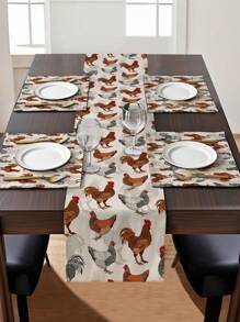 1 pieza Camino de mesa con diseño de gallo impreso, 4/6/8 piezas Manteles individuales con diseño de gallo impreso, adecuado para vacaciones, fiestas, cumpleaños, cenas, decoración de mesa de cocina y comedor, decoración del hogar y la vida en todas las estaciones