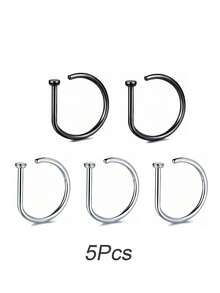 1 件/3 件/5 件女士和女孩假鼻环金色不锈钢 D 型简约美式个性字母嘻哈街头风格无孔配饰假鼻钉 - 金色 - 查看 25