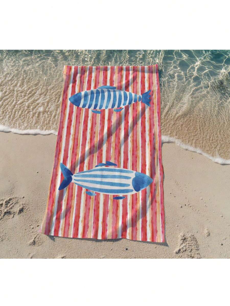 Printed Beach Towel - Yellow - View 1