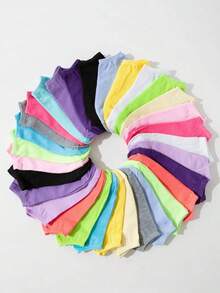 10 Pairs Children's Boat Socks Short Socks, Solid Color & Floral Print Patterns, Odor Resistant, Absorbent, Casual, Suitable For Students, Adults, Sports, Festivals, Daily Use. Assorted Colors & Styles Delivered Randomly - Multicolor - View 5