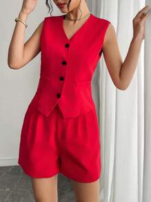 Neuer modischer eleganter legerer Büro-Blazer, Weste & Shorts Anzugset