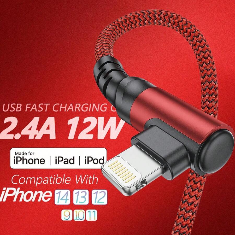 BinBoom Cable de carga rápida USB a Lightning, certificado MFi, cable de carga plano de nailon con ángulo de 90°, 10-20W de potencia, compatible con iPhone 14/13/12/11/X - Duradero para uso diario y de viaje Compatible con iPhone 14 Pro Max, 14 Pro, 14 Plus, 13 Pro Max, 13 Pro, 13, 12 Pro, 12, 11, XS, XR, 8 Plus, 8, 7, 6, 5, SE, para cargador de iPad Nan