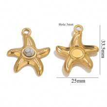 4 pièces Pendentif en acier inoxydable 304 doré, étoile de mer et pierre naturelle, DIY bijouterie, convient pour que les femmes le portent lors de vacances d'été à la plage