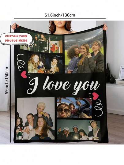 1pc Customizable Photo Blanket, Upgraded And Thickened Fabric, Soft And Comfortable, Can Be Used In Bedroom, Living Room And Other Occasions, Can Be Used As Valentine's Day, Thanksgiving Day And Other Holiday Gifts-Available In Four Seasons,Suitable For Mother's Day Gifts