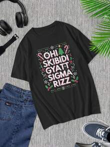 Camiseta divertida de Navidad fea Oh Skibidi Gyatt Sigma Rizz - Moda Meme Ropa festiva Regalo de Amigo Invisible Camisetas a juego para familia Pijamas navideños para hombre - Negro - Ver 1