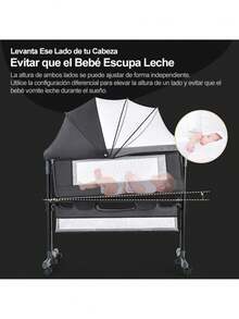 3 en 1 Cuna Colecho Plegable Catres para Bebé Portátil Altura Ajustable con Cesta de Almacenamiento Grande, Mesas de Pañales, Mosquiteras, Ruedas Bloqueables, Cuna Multifunción Fácil de Monta - Multicolor - Ver 3