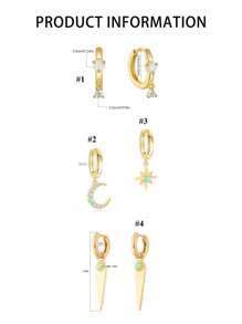 FOREVER QUEEN 1 pièce Boucle d'oreille créole en argent sterling 925 avec lune en opale et étoile, avec pendentif pour femmes et filles. Petite boucle d'oreille créole avec charm pendante pour un usage quotidien.