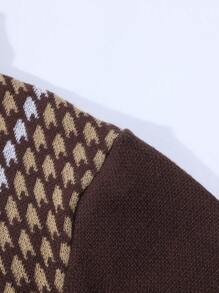 Camisa polo masculina retrô com estampa pied-de-poule de malha e manga curta