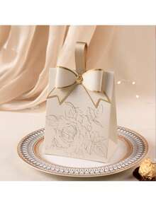 10个带手柄的蝴蝶结纹理礼品盒，创意婚礼礼品盒，奢华节日小礼品盒 - 彩色 - 查看 2