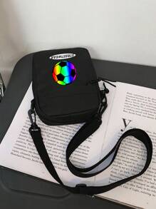 1 pièce Nouveau sac à bandoulière messenger avec fermeture éclair, imprimé lettres football coloré, en matériau nylon, haute qualité avec couleur unie assortie, convient pour les courses quotidiennes, sangle d'épaule réglable, style long lisse, polyvalent et convenant à tous, adapté pour sortir et les loisirs, sac à bandoulière simple et élégant adapté à un usage quotidien