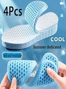 4pcs Cooling Insoles For Summer - Ice-Feeling, Breathable, Sweat-Absorbing, Shock-Absorbing Comfort For Sports & Casual Shoes, Men's & Women's Insoles, Sweatabsorbing Material