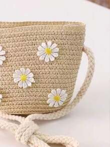 1 pieza Bolso cruzado de un solo hombro con bonitas margaritas tejidas, adecuado para salidas diarias de niños