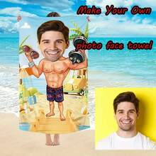 1pc Customized Men Beach Towel, Personalized Photo Design, Quick-Dry, Super Absorbent, Palm Tree & Beach Scenery Print, Suitable For Swimming Pool, Camping And Travel Beach Essentials - Multicolor - View 2