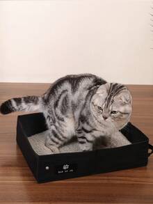 Oversized Fabric Cat Litter Box, Anti-Splash Cat Toilet, Collapsible Waterproof Oxford Cloth Cat Litter Box, Pet Supplies For Travel And Outdoor Short Trip - Black - View 6