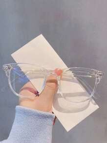 1pc Unisex Oval Full Frame Blue Blocking Glasses, Minimalist Style, Clear PC Lens, Plastic Hinge, Computer, Gaming, TV, Mobile Phone Use Eye Protection Glasses