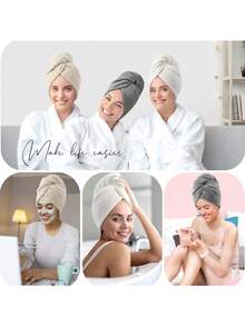 1/3 pièces Serviette de cheveux en fibre ultra-fine à séchage rapide, super absorbante, douce et confortable, turban de séchage des cheveux bouclés, très absorbante et à séchage rapide, serviette essentielle quotidienne, cadeau, accessoire de salle de bain et de maison, retour à l'école, bonnet de cheveux - Multicolore - Voir 7