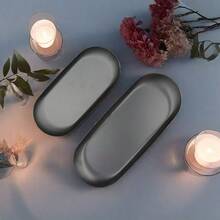 1 件不锈钢黑色椭圆形托盘，用于化妆品和珠宝的桌面整理盘，金属餐盘，返校 - 黑色 - 查看 3