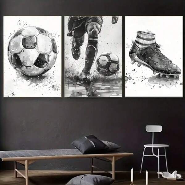 1/3PCS Modern Football Themed Canvas Wall Art Set, Matte Finish, Sports Field Wall Decoration, Personalized Picture Poster, Suitable For Office, Living Room, Bedroom, Study Wall Decoration, Optional Wooden Frame Decoration Painting Decoration Style