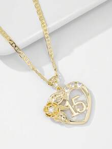 1 件 2025 新款防过敏铜镶嵌锆石信仰心象成人礼物 15 数字吊坠项链，适合圣诞节/感恩节/万圣节/母亲节/情人节情侣/朋友/教父母礼物，天主教初次圣餐，日常节日佩戴祈祷 - 金黃色 - 查看 4