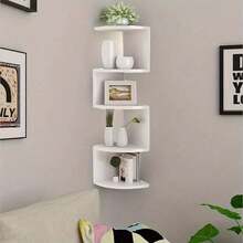 5 Tier Floating Corner Shelves Wooden Storage Display Shelf Units Wall Mount UK - White - View 9