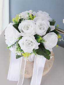 1 buc Buchet de nuntă pentru domnișoară de onoare de mireasă, flori artificiale, trandafir, buchet de flori de mătase, buchet de mireasă, pentru decorarea nunții, Ziua Îndrăgostiților