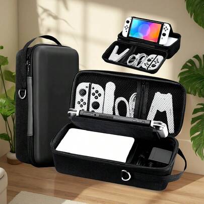 Switch NS/Switch OLED 收纳包，黑/白配色，可装充电器和原装底座，Switch 2 收纳包，Joy-Con 2 控制器包，大容量一体式收纳，包含主机、手柄、游戏卡带、通用提手、旅行便携包、保护装置、防摔、防刮擦、防滑。