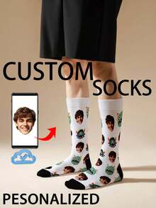 1 Pair Of Customized Crew Socks,Custom Face Socks, Couple Socks,Custom Photo Sock, Custom Printed Socks, Personalized Funny Face Socks, Custom Picture Socks, Put Any Face On The Socks, Anniversary Gift, Valentine Gift, Birthday Gift - Multicolor - View 3