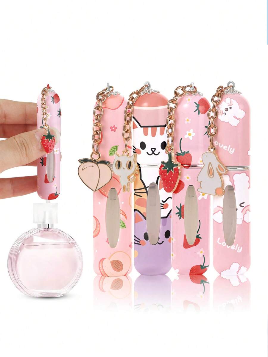 1/3 件可爱印花底部香水喷雾瓶，带防尘盖和可爱吊坠，细雾化妆品瓶，可重复使用，便携式迷你喷雾瓶，适合夏季旅行，多种图案可选，适用于 5ml，适合家人和朋友的生日/节日礼物