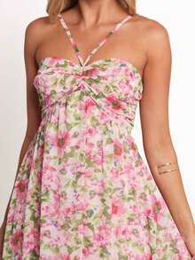 Women's Summer Sleeveless Backless Floral Boho Maxi Dress Spaghetti Strap Ruched Smocked Flowy Long Dress Beach Sundress - 粉色 - 查看 5