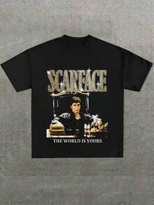 Camisa con "" y "THE WORLD IS YOURS" - Estilo de Película y Legendario,Camiseta casual de cuello redondo y manga corta con estampado,adecuada para uso diario en primavera y verano,unisex - Negro - Ver 1