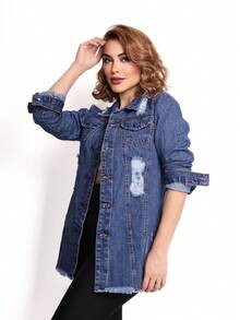MAX JEANS JACKET WITHOUT RIPPING/ This MAX Has No Elasticity And The Fabric Is 100% Cotton - Rửa tối - Xem 3