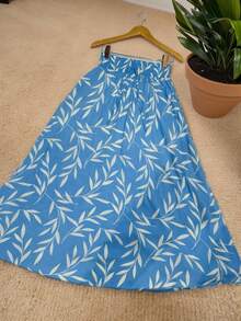 Steve Store Women's Fashion Viscose Fabric Skirt With Lining, Has Pocket And Slit On The Sides - 淺藍色 - 查看 3