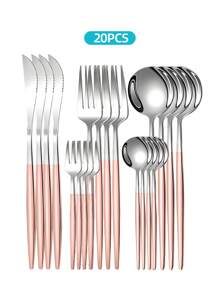 Elegant Stainless Steel Tableware Set, 5/20/30pcs - Western Cutlery Set Includes Dining Knives, Table Forks, Dining Spoons, Teaspoons, Dessert Forks, Forks For Salad/Appetizers/Dessert, And Mini Spoons For Coffee/Tea/Dessert/Cake/Stirring/Fruit/Ice Cream, Perfect For Restaurant, Hotel, Wedding, Festival Gifts, Kitchen, Christmas Gift - Dishwasher Friendly, Kitchen Supplies,School Supplies