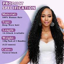 22 Inch Human Braiding Hair For Boho Braids Deep Wave Bulk Human Hair 100% Unprocessed Brazilian Virgin Hair For Braiding Bohemian No Weft 3 Bundles 110g Natural Color - Natural Black - View 6