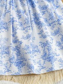 Baby Girls Lace Trim Off Shoulder Sleeveless Bow Decor Dress, Summer - Blue - View 5