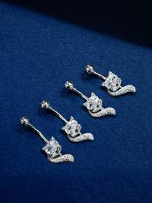 1PC S925 Sterling Silver Fox Navel Ring Puncture Luxury Jewelry For Women, Fox Navel Nail For Girls' Daily Wear For Girls,Girl's Daily Outfit,Wear The Best Gift For Girlfriend, Mother, Sisters - Navel Nails - View 4