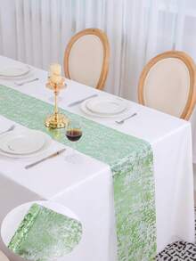 1 件 28*300cm/28*500cm/28*1000cm 鼠尾草绿/黑色/圣诞绿桌布,闪亮金属银绿色桌布,适合婚礼派对、新娘送礼会、生日派对、圣诞节、万圣节等活动 - 彩色 - 查看 3