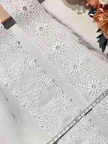 1 Yard European-Style Floral Lace Trim, 6/8cm, Embroidered Double Edge Craft Supplies - White - View 8