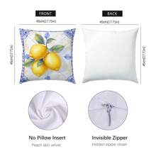 4 pièces Set de housse de coussin thème citron bleu d'été, imprimé sur un seul côté en velours pêche, 45*45CM/18*18 pouces, pour la décoration d'un canapé moderne, la décoration de fête, un cadeau