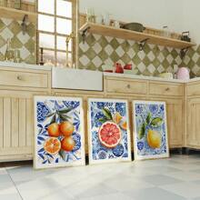Set de 1/3 piezas Arte de pared con impresiones cítricas, decoración de pared de cocina con temática mediterránea moderna, limón, naranja, pomelo, obras de arte positivas, enmarcados o sin enmarcar